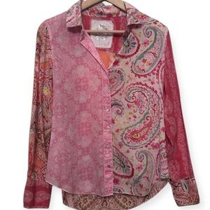 EUC Cino Vibrant Paisley Women's Blouse - Red and Orange